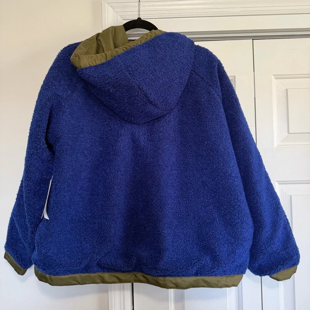 NIKE Sportswear NSW Green Blue Sherpa Reversible Hooded Jacket, Size Large, NWT